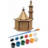 Cami Boyama Seti Ahşap 1 Paket Mdf Cami Maketi Akrilik Boya ve Resim Fırçası - Çok Renkli