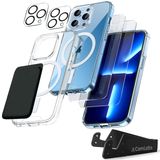 CamLabs [8'i 1 arada iPhone 13 Pro Max Kılıf 6,7 inç, 2 Paket Temperli Cam Ekran Koruyucu + 2 Paket Kamera Lens Koruyucu + Manyetik Cüzdan + Telefon Standı, Şeffaf Darbeye Dayanıklı İnce İnce