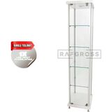 Camlı Vitrin Dolabı 30X30X175 cm – Spot Aydınlatmalı Kilitli Cam Gümüşlük ve Koleksiyon Sergileme Dolabı - Beyaz