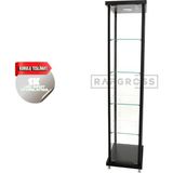 Camlı Vitrin Dolabı 30X30X175 cm – Spot Aydınlatmalı Kilitli Cam Gümüşlük ve Koleksiyon Sergileme Dolabı - Siyah