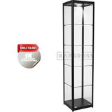 Camlı Vitrin Dolabı 30X30X180 cm – Spot Aydınlatmalı Kilitli Cam Gümüşlük ve Koleksiyon Sergileme Dolabı - Siyah