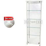 Camlı Vitrin Dolabı 30X50X175 cm – Spot Aydınlatmalı Kilitli Cam Gümüşlük ve Koleksiyon Sergileme Dolabı - Beyaz