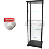 Camlı Vitrin Dolabı 30X50X175 cm – Spot Aydınlatmalı Kilitli Cam Gümüşlük ve Koleksiyon Sergileme Dolabı - Siyah