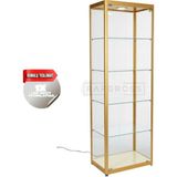 Camlı Vitrin Dolabı 30X50X180 cm – Spot Aydınlatmalı Kilitli Cam Gümüşlük ve Koleksiyon Sergileme Dolabı - Gold