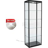 Camlı Vitrin Dolabı 30X50X180 cm – Spot Aydınlatmalı Kilitli Cam Gümüşlük ve Koleksiyon Sergileme Dolabı - Siyah
