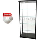 Camlı Vitrin Dolabı 30X70X175 cm – Spot Aydınlatmalı Kilitli Cam Gümüşlük ve Koleksiyon Sergileme Dolabı - Siyah