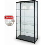 Camlı Vitrin Dolabı 30X70X180 cm – Spot Aydınlatmalı Kilitli Cam Gümüşlük ve Koleksiyon Sergileme Dolabı - Siyah