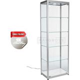 Camlı Vitrin Dolabı 40X60X180 cm – Spot Aydınlatmalı Kilitli Cam Gümüşlük ve Koleksiyon Sergileme Dolabı - Gri
