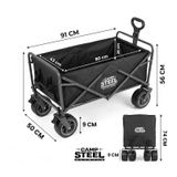 Camp Steel 100 Litre Fren Sistemli, Rulmanlı, Kalın Teker, Xxl Boy Katlanır Vagon 91x50x56 Cm Plaj Taşıma Ve Kamp Piknik Arabası - Siyah
