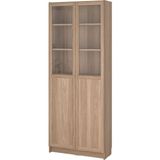 Cam/panel Kapaklı Kitaplık, Meşe Görünümlü, 80X30X202 cm - Kırmızı