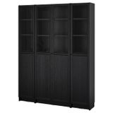 Cam/panel Kapaklı Kitaplık, Siyah Meşe Görünümlü, 160X202 Cm, 4 Kapaklı