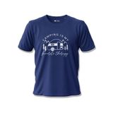 Camping Is My Favorite Therapy Karavan Baskılı%100 Pamuklu Unisex Lacivert Kamp Tişörtü Lacivert