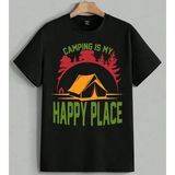 Camping Is My Happy Place Cadi Baskılı Unisex Erkek Kadın Oversize Tişört Siyah - XL