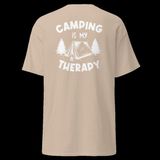 Camping Is My Therapy Kamp Çadır Doğa Baskılı Unisex Bisiklet Yaka Tişört - Camel