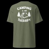 Camping Is My Therapy Kamp Çadır Doğa Baskılı Unisex Bisiklet Yaka Tişört - Haki