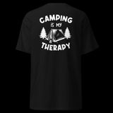 Camping Is My Therapy Kamp Çadır Doğa Baskılı Unisex Bisiklet Yaka Tişört - Siyah
