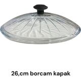 Campout 26CM Isıya Dayanıklı Borcam Kapak Tencere Tava Kapağı Tekli Cam Kapak 26CM