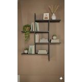Çamsan Rafixa Antrasit MDF Asimetrik Duvar Rafı - Modern Kitaplık ve Dekoratif Obje Sergileme Standı - Standart