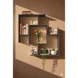 Çamsan Rafixa Antrasit MDF S-Labirent Duvar Rafı - Dekoratif Obje ve Kitap Standı - Modern Kitaplık - Standart