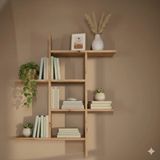 Çamsan Rafixa Atlas Çam Mdf Asimetrik Duvar Rafı - Modern Kitaplık ve Dekoratif Obje Sergileme Standı - Antik Ceviz - Standart