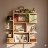 Çamsan Rafixa Atlas Çam Mdf Asimetrik Kanatlı Duvar Rafı - Modern Kitaplık ve Dekoratif Obje Standı - Antik Ceviz - Standart