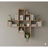 Çamsan Rafixa Atlas Çam MDF Beşli Çapraz Duvar Rafı - Modern Kitaplık ve Dekoratif Kare Sergi Alanı - Antik Ceviz - Standart
