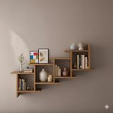 Çamsan Rafixa Atlas Çam MDF Kademeli Çapraz Duvar Rafı - Modern Kitaplık ve Dekoratif Obje Standı - Antik Ceviz - Standart