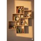 Çamsan Rafixa Atlas Çam Mdf Kademeli Zikzak Duvar Rafı - Modern Kitaplık ve Dekoratif Obje Standı - Antik Ceviz - Standart