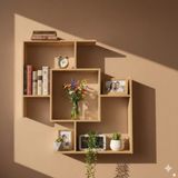 Çamsan Rafixa Atlas Çam Mdf S-Labirent Duvar Rafı - Dekoratif Obje ve Kitap Standı - Modern Kitaplık - Antik Ceviz - Standart