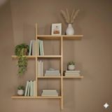 Çamsan Rafixa Bal Meşe MDF Asimetrik Duvar Rafı - Modern Kitaplık ve Dekoratif Obje Sergileme Standı - Standart