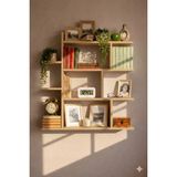 Çamsan Rafixa Bal Meşe MDF Asimetrik Kanatlı Duvar Rafı - Modern Kitaplık ve Dekoratif Obje Standı - Standart