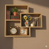 Çamsan Rafixa Bal Meşe Mdf Ikili Geçmeli Duvar Rafı - Modern Kitaplık ve Dekoratif Obje Sergileme Alanı - Standart