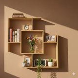 Çamsan Rafixa Bal Meşe MDF S-Labirent Duvar Rafı - Dekoratif Obje ve Kitap Standı - Modern Kitaplık - Standart