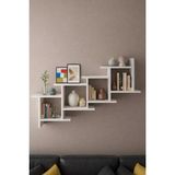 Çamsan Rafixa Beyaz MDF Kademeli Çapraz Duvar Rafı - Modern Kitaplık ve Dekoratif Obje Standı - Standart