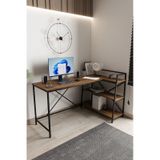 Çam/siyah Çift Yön Kullanıma Uygun, Raflı Çalışma Masası, Bilgisayar Masası, L Masa, Metal Ayaklı - Cs-l Atlantik Çam - Siyah