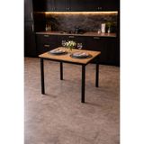 Çam/Siyah Mutfak Masası, Yemek, Bahçe Masası, Metal Ayaklı, 60x60 Masa
