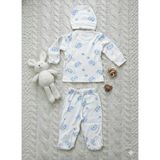 Can Baby 3’lü Mavi Aslan Desenli Yeni Doğan Bebek Takımı – %100 Pamuk – Erkek Bebek Hastane Çıkışı Seti - Beyaz-1 - 0 - 3 Ay