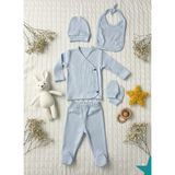 Can Baby Mavi 5’li Bebek Hastane Çıkışı Seti – %100 Organik Pamuk – Yeni Doğan Erkek Bebek Kıyafet Seti - 0 - 3 Ay