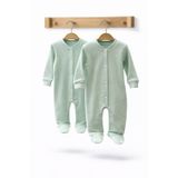 Can Baby Organik Pamuk Mint Yeşili Bebek Tulum 2’Li Set – Yenidoğan Unisex, 0–3 Ay / 3–6 Ay