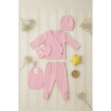 CAN BABY Pembe 5’li Bebek Hastane Çıkışı Seti – %100 Organik Pamuk – Yeni Doğan Kız Bebek Kıyafet Seti