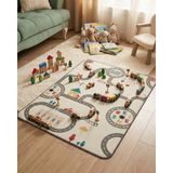 Can Mats 100×140 Arabalı Oyun Matı – Silinebilir, Kaymaz, 0.7 cm Kalınlık, Soğuğu Keser, Su Geçirmez | Bebek Oyun Halısı, Hijyenik - Beyaz - Mavi - 100 x 140 cm