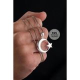 CAN SİLVER 925 Ayar Gümüş Türk Bayrağı Erkek Kolye-gümüş Ayyıldız Kolye