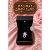 CAN SİLVER 925 Ayar Işıklı kutuda Gümüş Manolya çiçeği Ayarlanabilir Kadın Yüzük