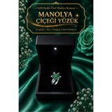 CAN SİLVER 925 Ayar Işıklı kutuda Gümüş Zümrüt Taşlı Manolya çiçeği Ayarlanabilir Kadın Yüzük