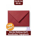 CAN ZARF 100 Adet Bordo 13x18 Cm Davetiye Zarfı 90 Gr. Kendinden Yapışkanlı Düğün ve Davetiye Zarfı