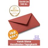 CAN ZARF 100 Adet Yanık Siena Kırmızı Zarf Pantone Yılın Renkleri 140 gr. 13x18 Cm Kendinden Yapışkanlı Zarf Hediye Doğum Günü Dilekleri Düğün Para Davetiye Mektup Kartpostal Zarfı
