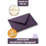 CAN ZARF 50 Adet Amaranth Mor Zarf Pantone Yılın Renkleri 140 gr. 13x18 Cm Kendinden Yapışkanlı Zarf Hediye Doğum Günü Dilekleri Düğün Para Davetiye Mektup Kartpostal Zarfı