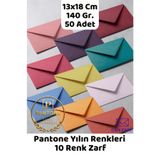 CAN ZARF 50 Adet Pantone Yılın Renkleri 10 Renk Karışık Renk Zarf 140 gr. 13x18 Cm Kendinden Yapışkanlı Zarf Hediye Doğum Günü Dilekleri Düğün Para Davetiye Mektup Kartpostal Zarfı