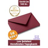 CAN ZARF 50 Adet Şelalesi Bordo Zarf Pantone Yılın Renkleri 140 gr. 13x18 Cm Kendinden Yapışkanlı Zarf Hediye Doğum Günü Dilekleri Düğün Para Davetiye Mektup Kartpostal Zarfı