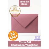 CAN ZARF 50 Adet Tozlu Gül Pembe Zarf Pantone Yılın Renkleri 140 gr. 13x18 Cm Kendinden Yapışkanlı Zarf Hediye Doğum Günü Dilekleri Düğün Para Davetiye Mektup Kartpostal Zarfı